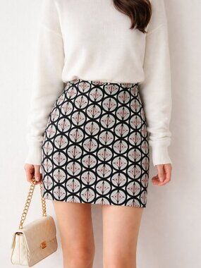 Ann Taylor | Pencil Short Skirt, Pink Black White Geometric Print, size 14